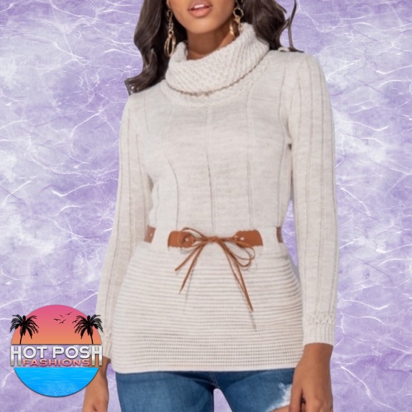Cream Roll Neck Knit Sweater with Belt size 4 - Picture 1 of 9